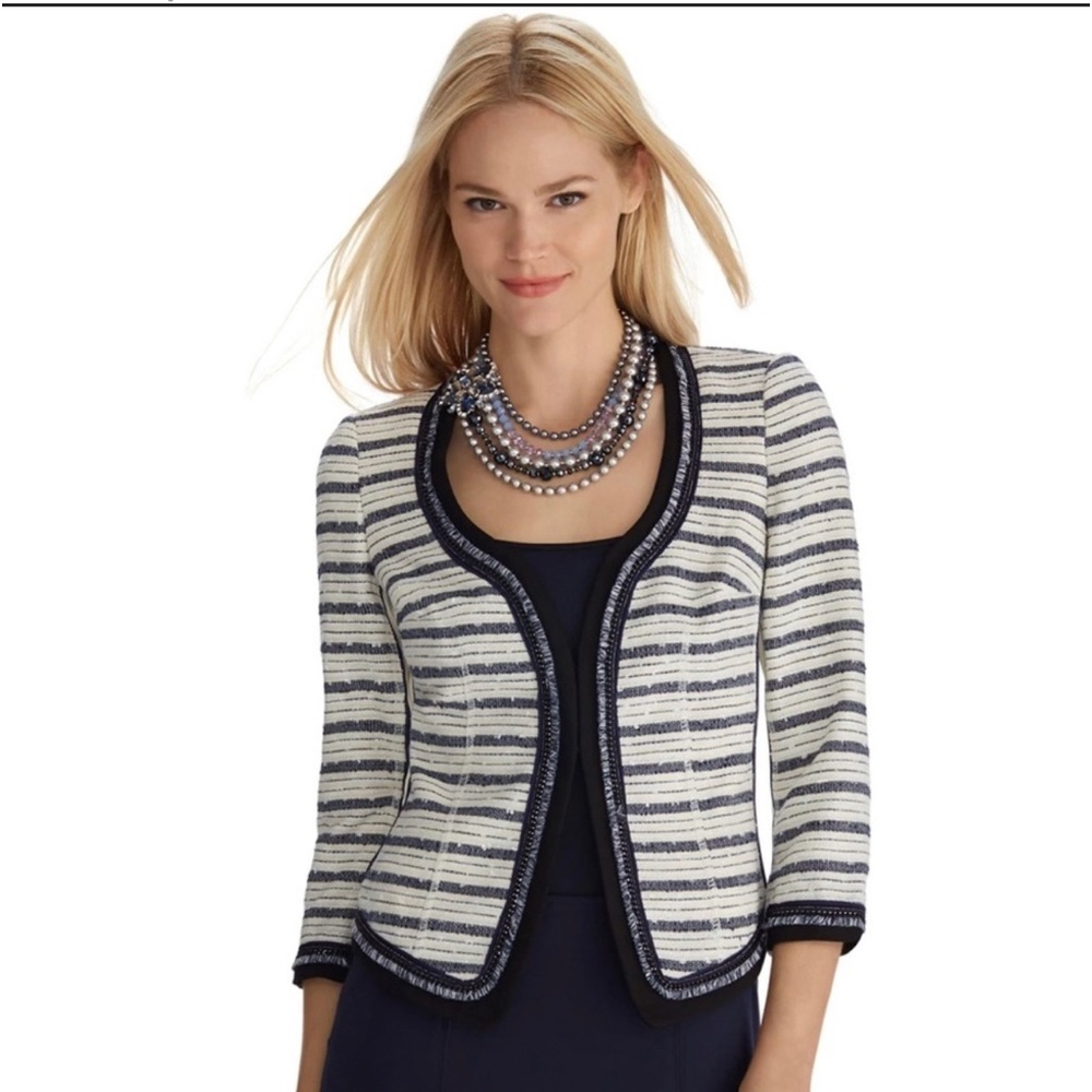 WHBM NAVY AND WHITE/OFF-WHITE TWEED BLAZER